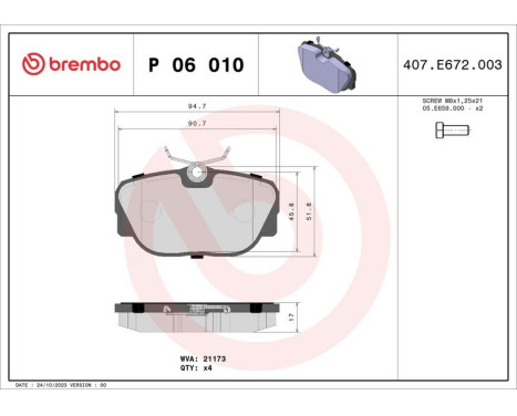 Brake Pad Set, disc brake P 06 010 Brembo, Image 3