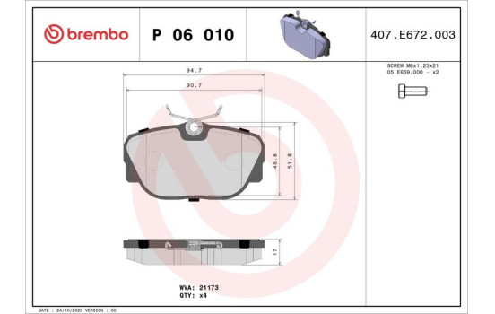Brake Pad Set, disc brake P 06 010 Brembo, Image 2