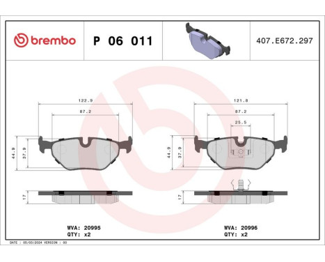 Brake Pad Set, disc brake P 06 011 Brembo, Image 3