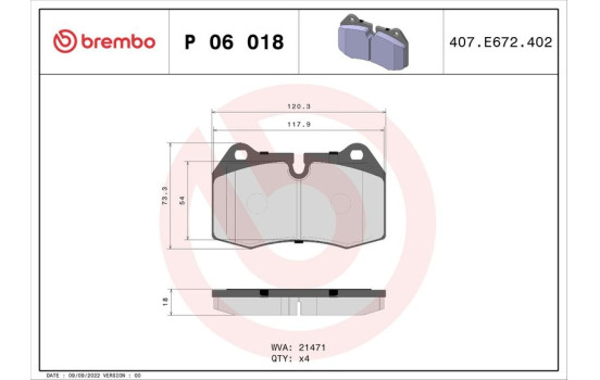 Brake Pad Set, disc brake P 06 018 Brembo, Image 2