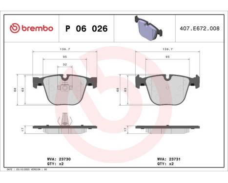 Brake Pad Set, disc brake P 06 026 Brembo, Image 3