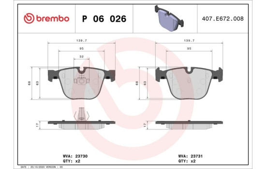 Brake Pad Set, disc brake P 06 026 Brembo, Image 2