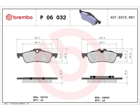 Brake Pad Set, disc brake P 06 032 Brembo, Image 3