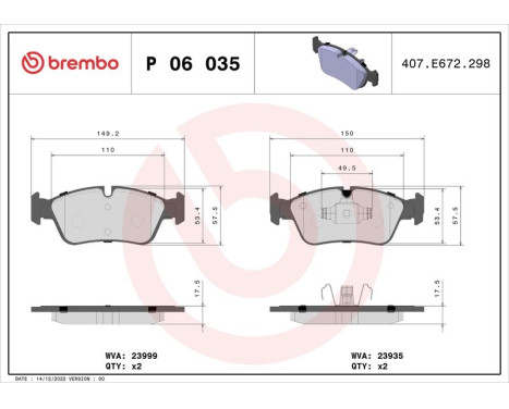 Brake Pad Set, disc brake P 06 035 Brembo, Image 3