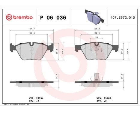 Brake pad set, disc brake P 06 036 Brembo, Image 2