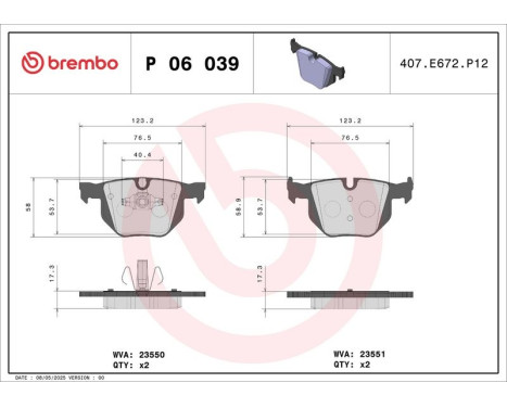 Brake Pad Set, disc brake P 06 039 Brembo, Image 3