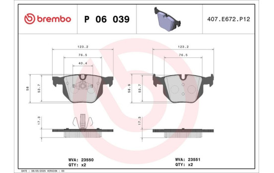 Brake Pad Set, disc brake P 06 039 Brembo, Image 2