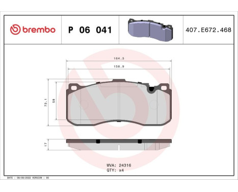 Brake Pad Set, disc brake P 06 041 Brembo, Image 3