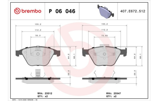 Brake Pad Set, disc brake P 06 046 Brembo, Image 2