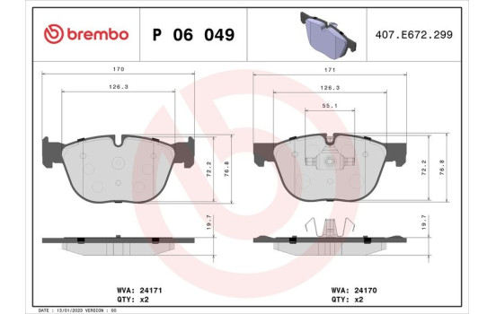 Brake Pad Set, disc brake P 06 049 Brembo, Image 2