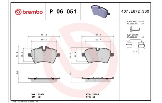 Brake Pad Set, disc brake P 06 051 Brembo, Image 2