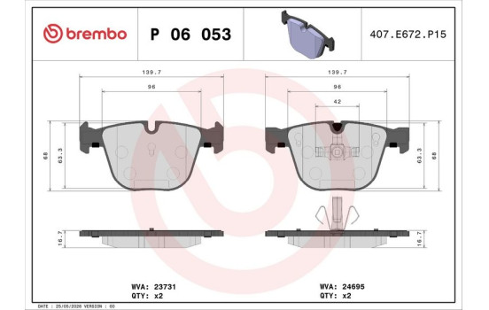 Brake Pad Set, disc brake P 06 053 Brembo, Image 3