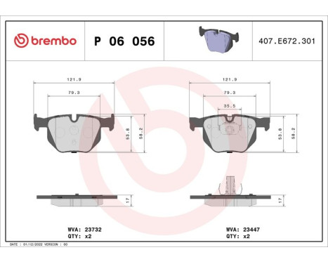 Brake pad set, disc brake P 06 056X Brembo, Image 2