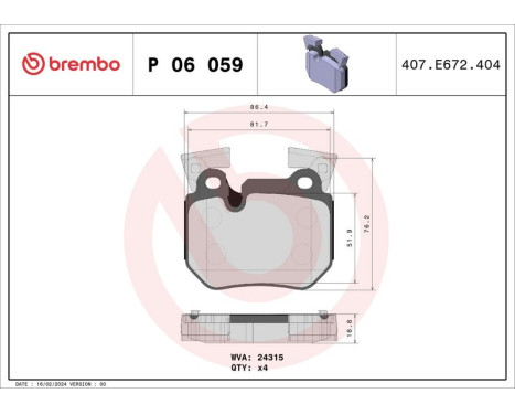 Brake Pad Set, disc brake P 06 059 Brembo, Image 3