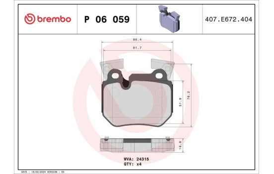 Brake Pad Set, disc brake P 06 059 Brembo, Image 2
