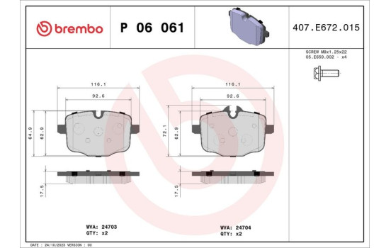 Brake Pad Set, disc brake P 06 061 Brembo, Image 2
