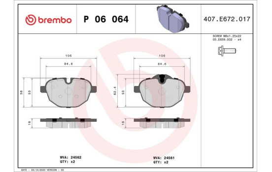 Brake Pad Set, disc brake P 06 064 Brembo, Image 2