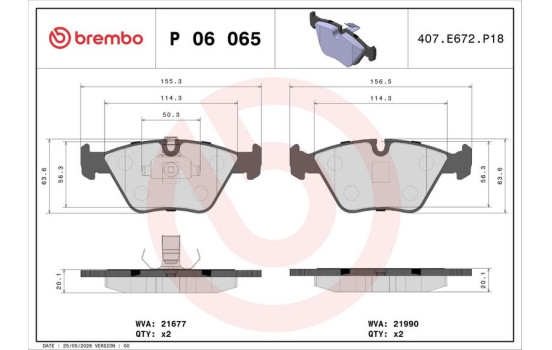 Brake Pad Set, disc brake P 06 065 Brembo, Image 3