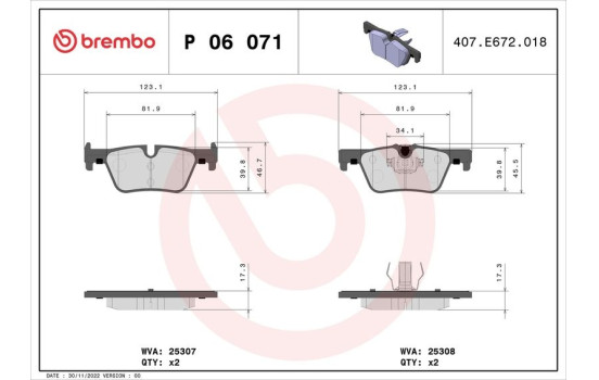 Brake Pad Set, disc brake P 06 071 Brembo, Image 2