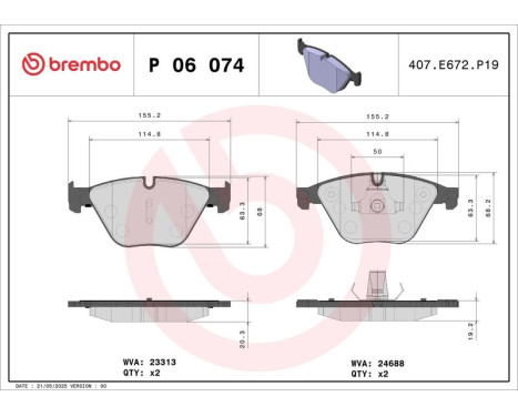 Brake Pad Set, disc brake P 06 074 Brembo, Image 3