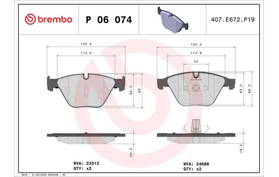 Brake Pad Set, disc brake P 06 074 Brembo, Image 2