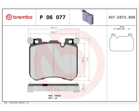 Brake Pad Set, disc brake P 06 077 Brembo, Image 3