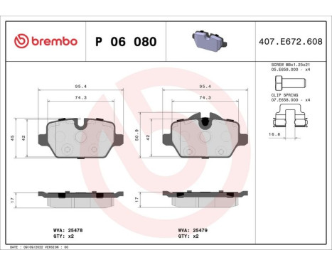 Brake Pad Set, disc brake P 06 080 Brembo, Image 3