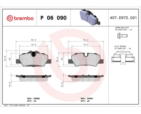 Brake Pad Set, disc brake P 06 090 Brembo, Image 3