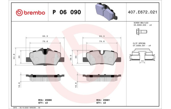 Brake Pad Set, disc brake P 06 090 Brembo, Image 2
