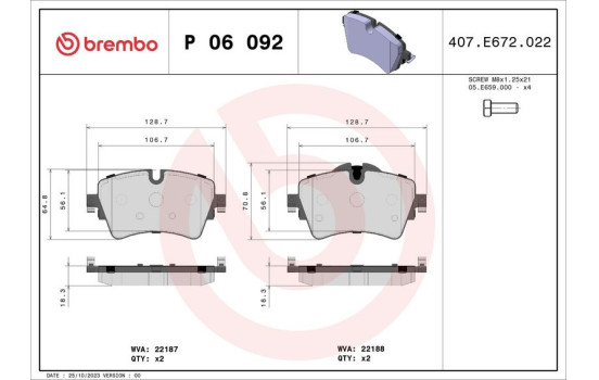 Brake Pad Set, disc brake P 06 092 Brembo, Image 2