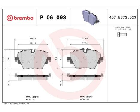 Brake Pad Set, disc brake P 06 093 Brembo, Image 3