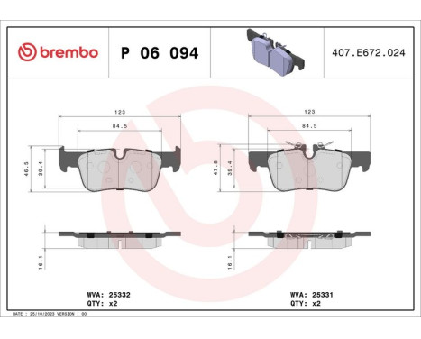 Brake Pad Set, disc brake P 06 094 Brembo, Image 3