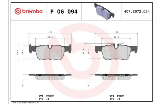 Brake Pad Set, disc brake P 06 094 Brembo, Image 2