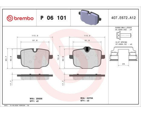 Brake Pad Set, disc brake P 06 101 Brembo, Image 2