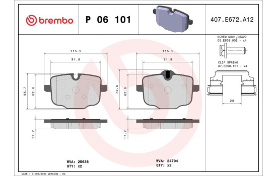 Brake Pad Set, disc brake P 06 101 Brembo