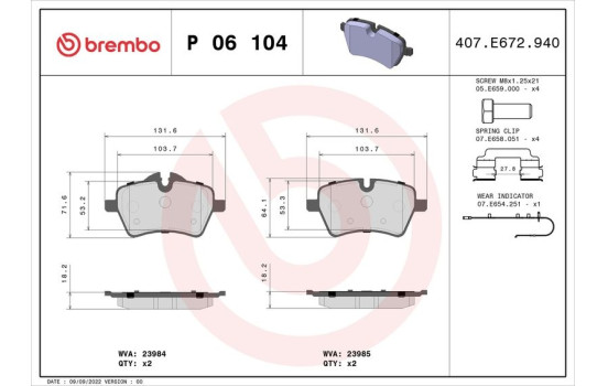 Brake Pad Set, disc brake P 06 104 Brembo
