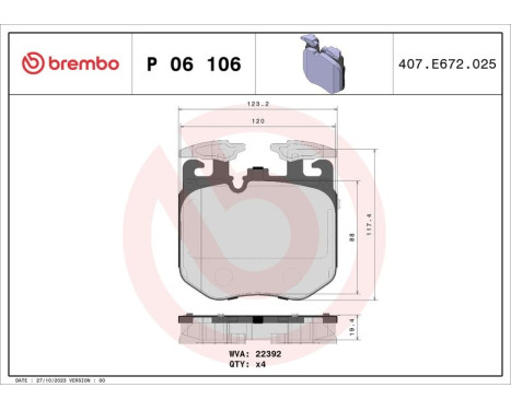 Brake Pad Set, disc brake P 06 106 Brembo, Image 2