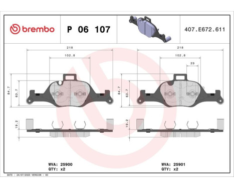 Brake Pad Set, disc brake P 06 107 Brembo, Image 2