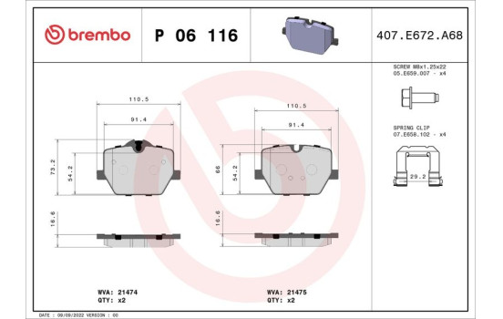 Brake pad set, disc brake P 06 116 Brembo, Image 4
