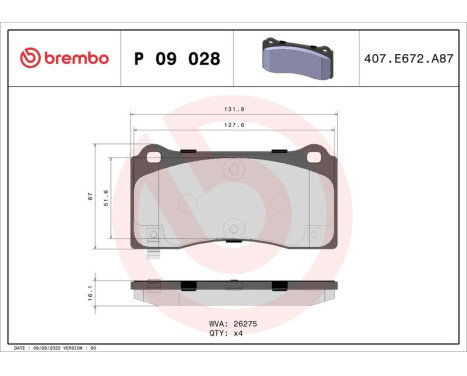 Brake pad set, disc brake P 09 028 Brembo, Image 2