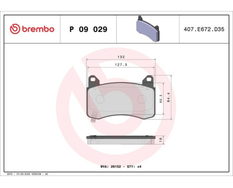 Brake pad set, disc brake P 09 029 Brembo, Image 2
