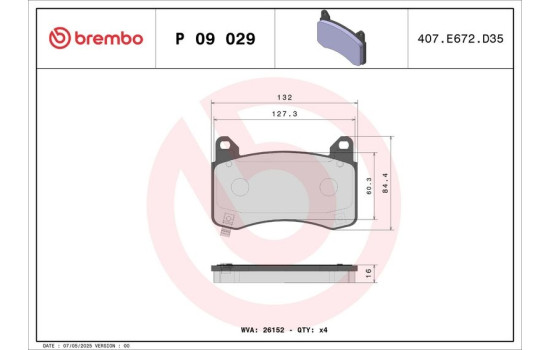 Brake pad set, disc brake P 09 029 Brembo, Image 3