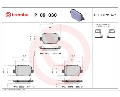 Brake pad set, disc brake P 09 030 Brembo, Image 2