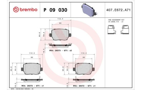 Brake pad set, disc brake P 09 030 Brembo, Image 4