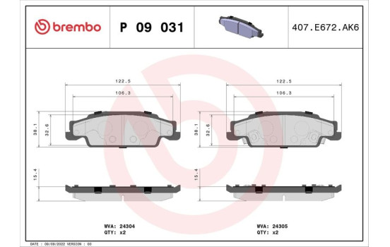 Brake pad set, disc brake P 09 031 Brembo, Image 4