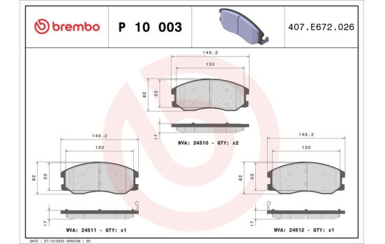 Brake Pad Set, disc brake P 10 003 Brembo, Image 2