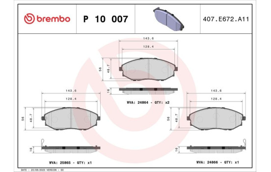 Brake Pad Set, disc brake P 10 007 Brembo, Image 2