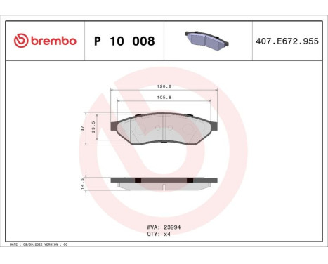 Brake Pad Set, disc brake P 10 008 Brembo, Image 3