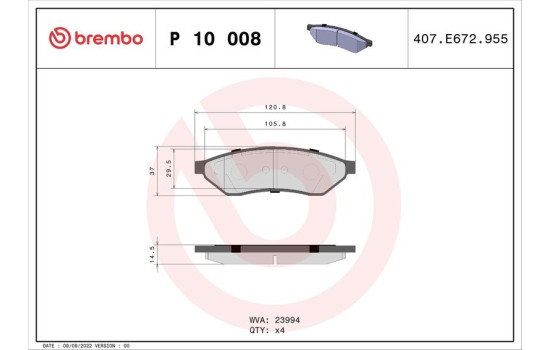 Brake Pad Set, disc brake P 10 008 Brembo, Image 2