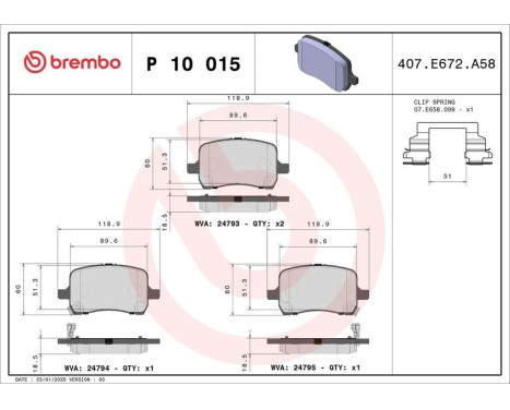 Brake Pad Set, disc brake P 10 015 Brembo, Image 3